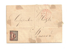 SVIZZERA 1843 ZURIGO 6 NERO LINEE FONDO VERTICALI ROSSE SU LETTERA CERTIFICATO