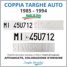 Coppia Targhe Auto Epoca 1985-1994 Anteriore+Posteriore Affiancate
