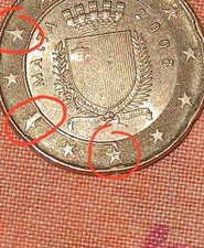 Errore di conio 20 centesimi Malta 2008.