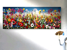 ORIGINALE, DIPINTO OLIO SU TELA 38x98 cm ANNA KALUZNA, caldo prato estivo