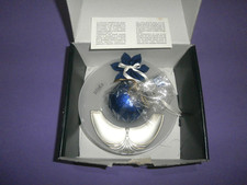 CANDELA + PIATTINO VETRO SATINATO ED ARGENTO CRISTALLERIE DIVES OGGETTO VINTAGE 