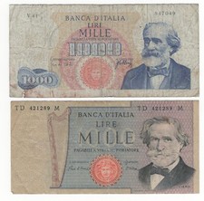 LOTTO X2  1000 LIRE GIUSEPPE VERDI I°  TIPO 1966 1000 LIRE VERDI II° TIPO 1980