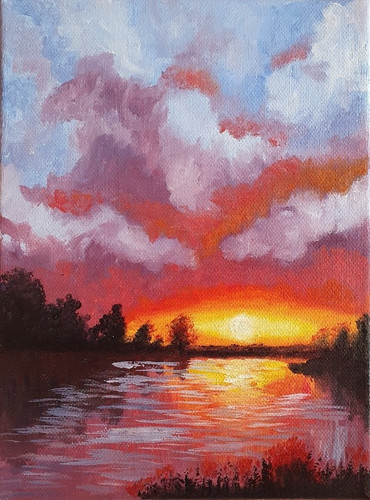 Nuvole tramonto lago dipinto - nuvole,