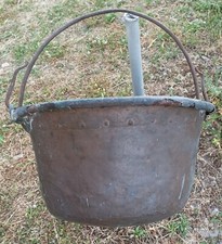 ANTICO GRANDE PAIOLO RAME STAGNATO PENTOLONE RURALE FATTO E RIPARATO A MANO 3,5