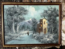 Dipinto Olio Su Tela Raffig. Paesaggio Innevato Stagione Inverno - A.Giordano