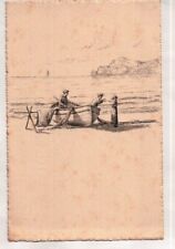 CARTOLINA DIPINTA A MANO A CHINA CON SCENA DI PESCATORI GOZZO LIGURE - ANNI '20