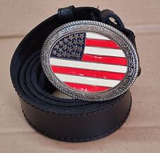 Cintura artigianale in cuoio cm 4 Fibbia bandiera americana usa