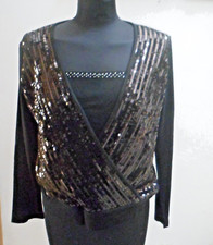 ELEGANTE MAGLIA BLUSA  * PAILLETTES e STRASS * TAGLIA L * colore NERO