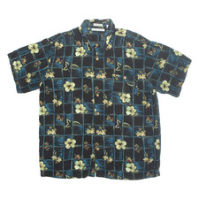 Camicia Hawaiian Nera A Fiori