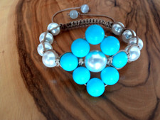 Braccialetto donna  macramè in pasta di turchese  perle di Majorca e madreperla