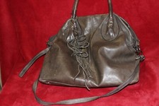 Borsa pelle verde/grigio