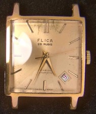Orologio Flica Quadrato Quadrante Albicocca Uomo Automatico ETA 2459 Vintage Svizzero-- Funzionante