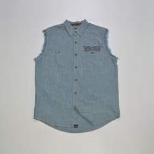 Gilet denim Harley Davidson grande retro logo tasca petto taglia L