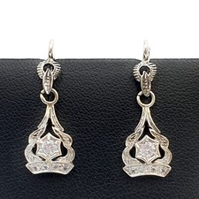 Orecchini pendenti vintage anni '60 oro bianco 18k zirconi Made in Italy