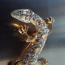 SPILLA GECO DORATA CON CRISTALLI STRASS @LUCERTOLA GIOIELLO VINTAGE PORTAFORTUNA