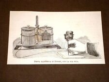 Incisione del 1878 Invenzione La penna elettrica di Edison con la sua pila