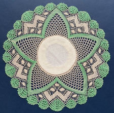 Centrino vintage rotondo merletto al tombolo fuselli verde beige 24 cm