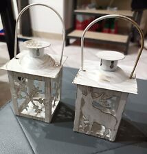 Coppia di lanterne portacandele di Natale in metallo 