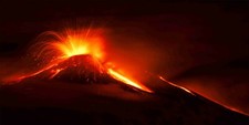 QUADRI MODERNI TELA ARTE PAESAGGIO 100X50 VULCANO ERUZIONE LAVA VESUVIO ETNA
