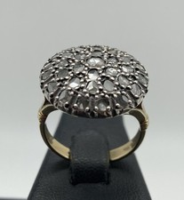 ANELLO VINTAGE TOPPA TONDA DONNA ORO GIALLO 18KT 750 E ARGENTO DIAMANTI USATO CT