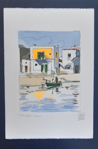 Aldo riso incisione colorata - riso.,