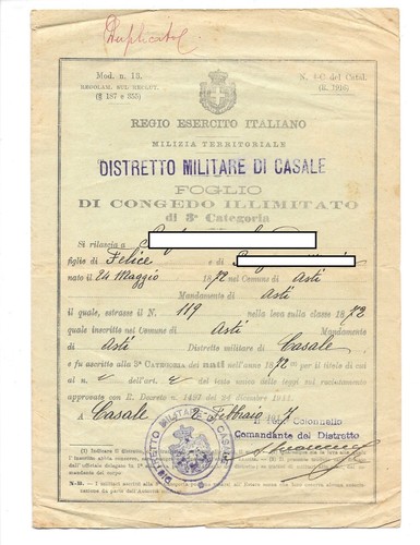 1917 foglio di congedo - 1917,