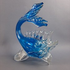 Scultura Pesce Vetro Murano Azzurro Statua Design Artistico Modernista 1970