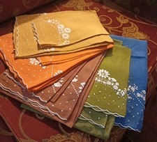 Bel lotto 10 asciugamani lino colorati 5 grandi, 5 ospiti Ricami a mano e smerli