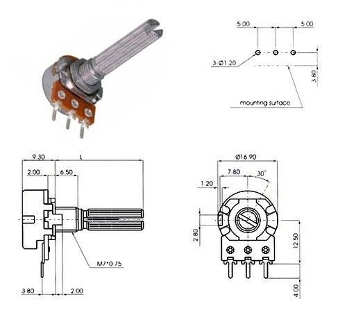 Ecc 16mm 100ka potenziometro - 16mm, 100ka,