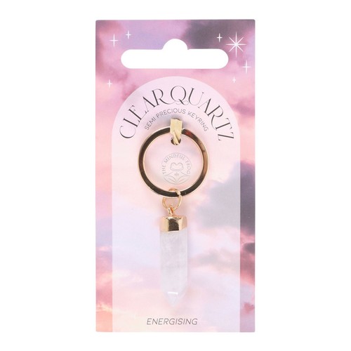 Clear quartz crystal - clear, keychain