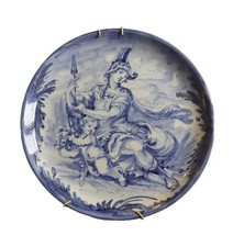 Ceramica Bianco Blu Albisola, Savona Putto Scena Allegorica Fenice 