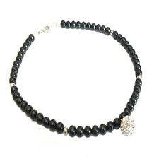 Collana perle nere da donna in acciaio con ciondolo di zirconi lunga 50 cm di