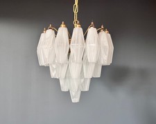 Elegante Lampadario Poliedri in alabastro di Murano bianco - design Carlo Scarpa