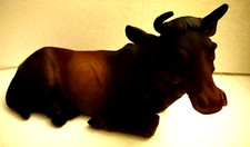 STATUA PRESEPE BUE CON LE CORNA FIGURA ESPRESSIVA RESINA GRANDE LUNGHEZZA 27 CM