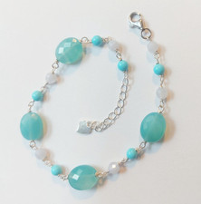 Bracciale in argento 925 con turchese, calcedonio e avventurina sfaccettata 
