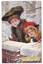 BUON NATALE  BUON ANNO CAPPELLO MANICOTTI  LADY FEMME FRAU ed. TUCK