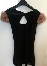 GRAZIOSA MAGLIA MISS SIXTY MAGLINA NERO MANICHE TULLE ROSA FORO SUL DIETRO Tg M