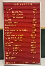 TABELLA PREZZIARIO BAR, ANNI