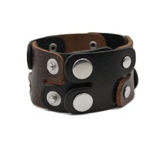BRACCIALE PELLE / CUOIO UOMO POLSINO REGOLABILE NERO E MARRONE AUTOMATICI ROCK