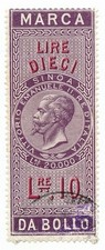 10 LIRE MARCA DA BOLLO EFFIGE VITTORIO EMANUELE II RE D'ITALIA 1866 BB
