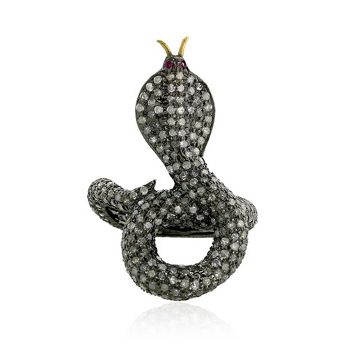 Anello serpente rubino argento