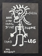 JEAN-MICHEL BASQUIAT disegno su carta vecchia firmato timbrato vintage