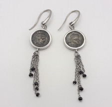 Orecchini argento 925 moneta romana gioiello donna pietre spinello nero