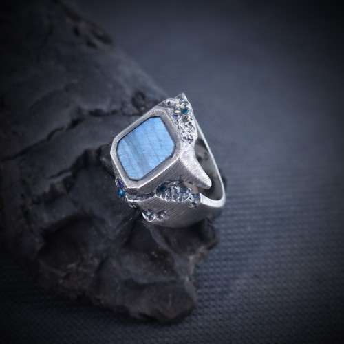 Anello uomo labradorite blu - anello,