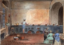 Cucina All'Hotel Des Capucins Amalfi Italia - Quadro Acquerello - XIX Secolo
