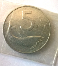 1951  REPUBBLICA ITALIA -  RARA MONETA 5 Lire 1951  DELFINO e TIMONE   B   RARA°