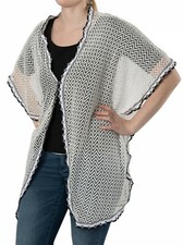 Poncho in stile a uncinetto con giromanica, chiusura a gancio, bordo gilet estiv