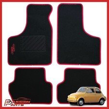 TAPPETI FIAT 500 EPOCA IN MOQUETTE 500L CON RICAMO ROSSO SU MISURA BORDO ROSSO