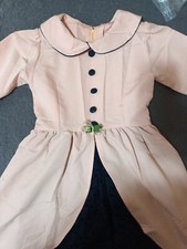 Abito Bimba Rosa Cipria In Gabardine Di Cotone  E Pizzo Blu 