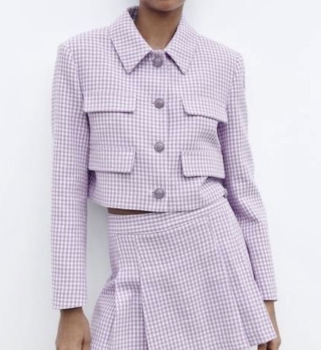Giacca zara crop lilla bianca - giacca,